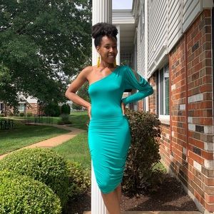 Green One Shoulder Dress